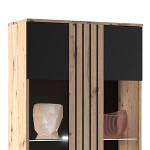 Vitrine Solea Typ-A Eiche Dekor - Schwarz / Beige - Höhe: 203 cm