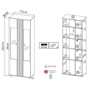 Vitrine Solea - Type A Imitation chêne - Noir / Beige - Hauteur : 203 cm