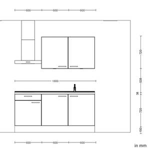 Küchenzeile Low-Line Flash Kombi A Hochglanz Grau - Breite: 180 cm - Ausrichtung links - Ohne Elektrogeräte