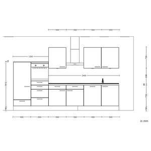 Küchenzeile Low-Line Flash Kombi D Hochglanz Grau - Breite: 360 cm - Ausrichtung links - Ohne Elektrogeräte