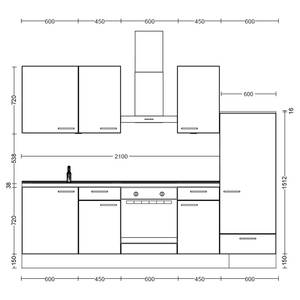 Küchenzeile Low-Line Touch Variante B Schwarz / Eiche Sierra Dekor - Breite: 270 cm - Ausrichtung rechts - Ohne Elektrogeräte