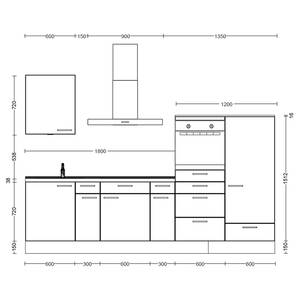 Küchenzeile Low-Line Touch Variante D Schwarz / Eiche Sierra Dekor - Breite: 300 cm - Ausrichtung rechts - Ohne Elektrogeräte