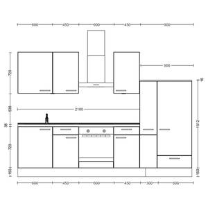 Küchenzeile Low-Line Touch Variante B Schwarz / Eiche Sierra Dekor - Breite: 300 cm - Ausrichtung rechts - Ohne Elektrogeräte