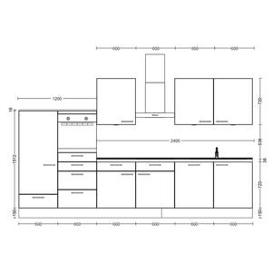 Küchenzeile Low-Line Touch Variante D Schwarz / Eiche Sierra Dekor - Breite: 360 cm - Ausrichtung links - Ohne Elektrogeräte