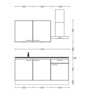 Küchenzeile Low-Line Touch Variante A Grau / Eiche Havanna Dekor - Breite: 180 cm - Ausrichtung rechts - Mit Elektrogeräten