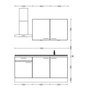 Küchenzeile Low-Line Touch Variante A Grau / Eiche Havanna Dekor - Breite: 180 cm - Ausrichtung links - Mit Elektrogeräten