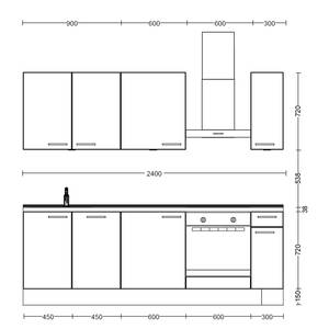 Küchenzeile Low-Line Touch Variante C Grau / Eiche Havanna Dekor - Breite: 240 cm - Ausrichtung rechts - Mit Elektrogeräten