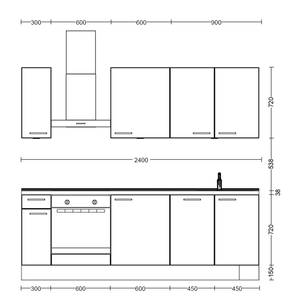 Küchenzeile Low-Line Touch Variante C Grau / Eiche Havanna Dekor - Breite: 240 cm - Ausrichtung links - Ohne Elektrogeräte