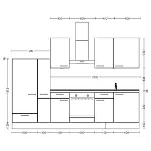 Küchenzeile Low-Line Touch Variante B Magnolia / Eiche Sierra Dekor - Breite: 300 cm - Ausrichtung links - Ohne Elektrogeräte