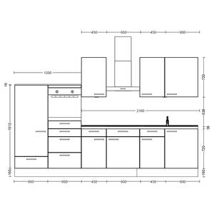 Küchenzeile Low-Line Touch Variante D Magnolia / Eiche Sierra Dekor - Breite: 330 cm - Ausrichtung links - Ohne Elektrogeräte