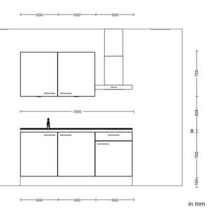 Küchenzeile Low-Line Riva Kombi A Beton Hell - Breite: 180 cm - Ausrichtung rechts - Ohne Elektrogeräte