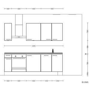 Küchenzeile Low-Line Riva Kombi C Beton Hell - Breite: 240 cm - Ausrichtung links - Ohne Elektrogeräte