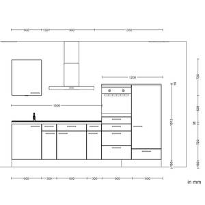 Küchenzeile Low-Line Riva Kombi D Beton Hell - Breite: 300 cm - Ausrichtung rechts - Ohne Elektrogeräte