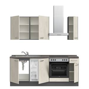 Küchenzeile Low-Line Riva Kombi B Weißbeton Dekor - Breite: 210 cm - Ausrichtung rechts - Mit Elektrogeräten