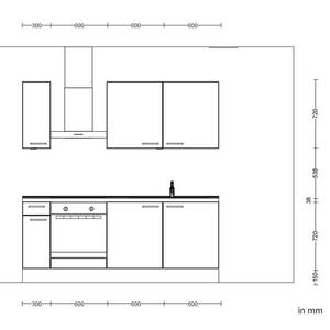 Küchenzeile Low-Line Riva Kombi B Weißbeton Dekor - Breite: 210 cm - Ausrichtung links - Ohne Elektrogeräte