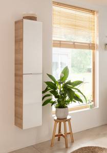 Hoge kast B.Brilliant spaanplaat - Hoogglans wit/Knoestige eikenhouten look