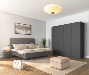 Chambre Florenz avec lit 180 cm Gris métallisé - Largeur : 226 cm - Sans portes miroir