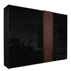 Schwebetürenschrank Tegio Glas - Schwarz / Nussbaum Dekor - Breite: 280 cm