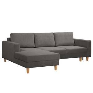 Ecksofa MAISON mit Schlaffunktion Cordstoff Poppy: Grau - Longchair davorstehend links