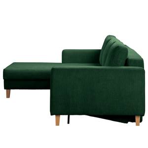 Divano angolare MAISON + funzione letto Velluto a coste Poppy: verde abete - Longchair preimpostata a sinistra