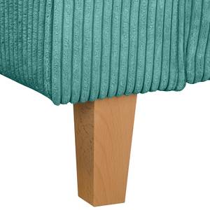 Canapé d’angle MAISON, fonction couchage Velours côtelé Poppy: Turquoise - Méridienne courte à droite (vue de face)