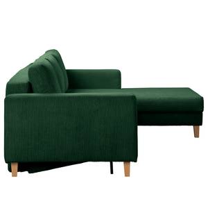 Divano angolare MAISON + funzione letto Velluto a coste Poppy: verde abete - Longchair preimpostata a destra