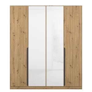 Armoire à portes battantes Artemis Verre - Blanc / Imitation chêne Artisan - Largeur : 181 cm