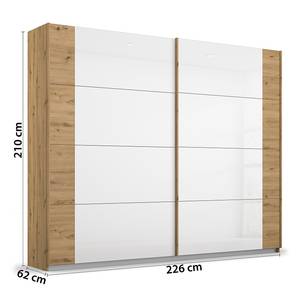 Armadio con ante scorrevoli Artemis Vetro - Bianco / Effetto quercia Artisan - Larghezza: 226 cm