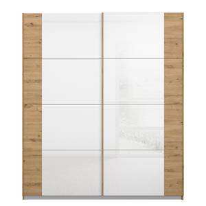 Armoire à portes coulissantes Artemis Verre - Blanc / Imitation chêne Artisan - Largeur : 181 cm