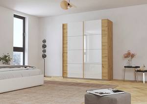 Armoire à portes coulissantes Artemis Verre - Blanc / Imitation chêne Artisan - Largeur : 181 cm