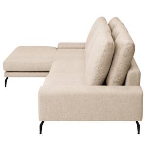 Ecksofa Penda mit Longchair Strukturstoff Luela: Sand - Longchair davorstehend links