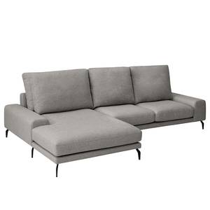 Ecksofa Penda mit Longchair Strukturstoff Luela: Graphit - Longchair davorstehend links