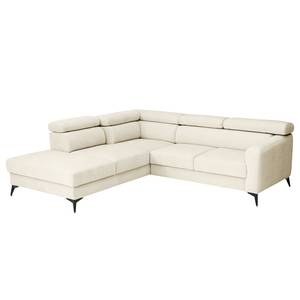 Ecksofa Nonza mit Ottomane Webstoff Cieli: Creme - Ottomane davorstehend links