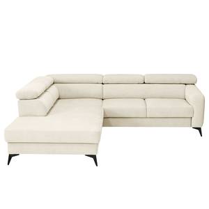 Ecksofa Nonza mit Ottomane Webstoff Cieli: Creme - Ottomane davorstehend links