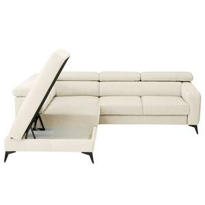 Ecksofa Nonza mit Ottomane Webstoff Cieli: Creme - Ottomane davorstehend links