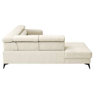 Ecksofa Nonza mit Ottomane Webstoff Cieli: Creme - Ottomane davorstehend links