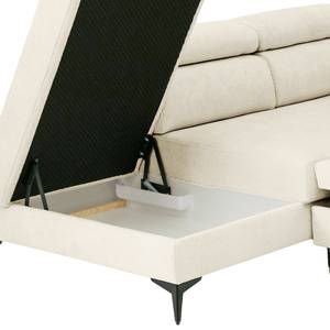 Ecksofa Nonza mit Ottomane Webstoff Cieli: Creme - Ottomane davorstehend links