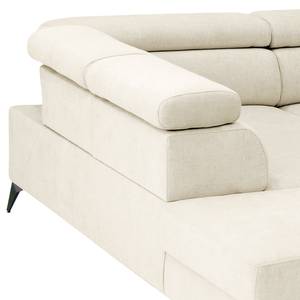 Ecksofa Nonza mit Ottomane Webstoff Cieli: Creme - Ottomane davorstehend links