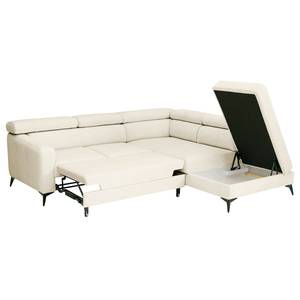 Ecksofa Nonza mit Ottomane Webstoff Cieli: Creme - Ottomane davorstehend rechts