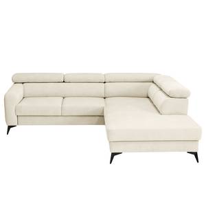 Ecksofa Nonza mit Ottomane Webstoff Cieli: Creme - Ottomane davorstehend rechts