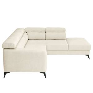 Ecksofa Nonza mit Ottomane Webstoff Cieli: Creme - Ottomane davorstehend rechts