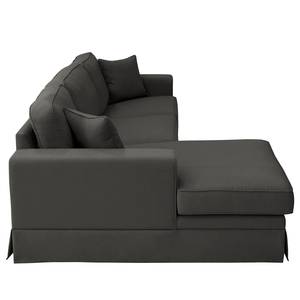 Hoekbank Madras chaise longue Geweven stof Haiba: Antracietkleurig - Longchair vooraanzicht links