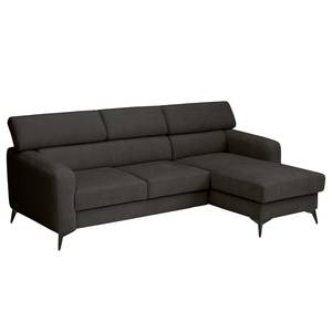 Hoekbank Nonza met chaise longue geweven stof - Geweven stof Cieli: Antracietkleurig - Longchair vooraanzicht rechts