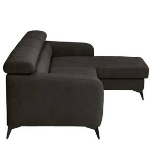 Hoekbank Nonza met chaise longue geweven stof - Geweven stof Cieli: Antracietkleurig - Longchair vooraanzicht rechts