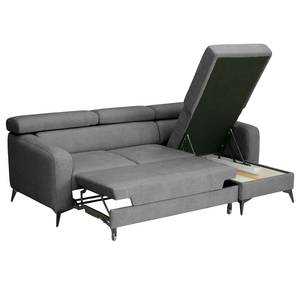 Ecksofa Nonza mit Longchair Webstoff Cieli: Dunkelgrau - Longchair davorstehend rechts