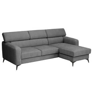 Ecksofa Nonza mit Longchair Webstoff Cieli: Dunkelgrau - Longchair davorstehend rechts