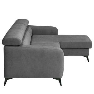 Ecksofa Nonza mit Longchair Webstoff Cieli: Dunkelgrau - Longchair davorstehend rechts