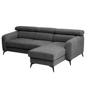 Ecksofa Nonza mit Longchair Webstoff Cieli: Dunkelgrau - Longchair davorstehend rechts