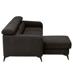 Hoekbank Nonza met chaise longue geweven stof - Geweven stof Cieli: Antracietkleurig - Longchair vooraanzicht links