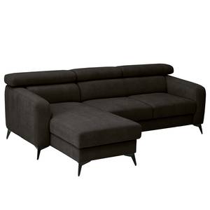 Hoekbank Nonza met chaise longue geweven stof - Geweven stof Cieli: Antracietkleurig - Longchair vooraanzicht links